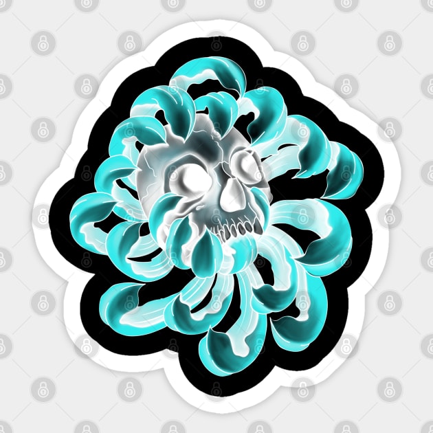 Human Scull in blue Flower Sticker by Print Art Station